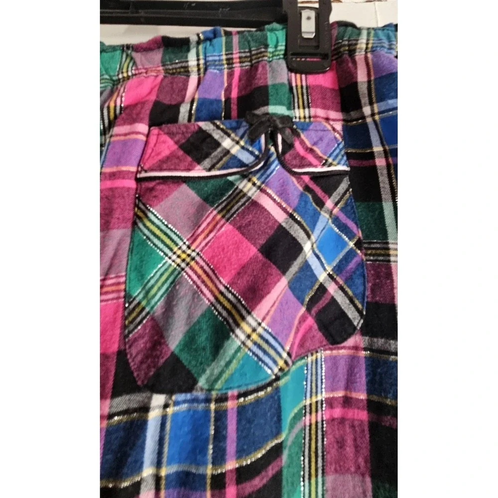 Victoria's Secret 2pc set Pajamas metallic silver plaid‎ cotton button womens XL